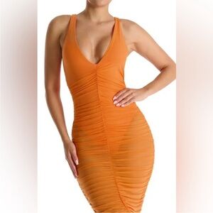 NWT Naked Wardrobe sexy mesh brown Midi Dress